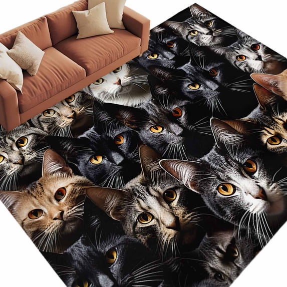Cat Rug Real Area Rug 5x8ft, Black White Pet Cat Washable Rugs for Living Room ...