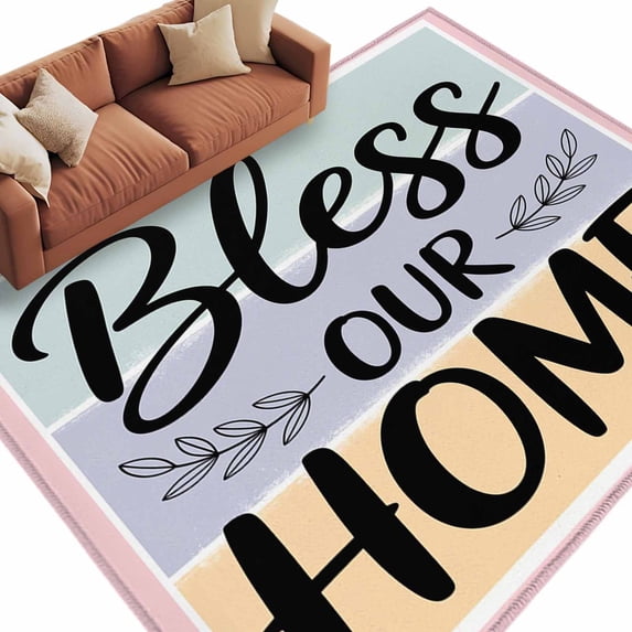 Area Rug 5x8ft, Bless Our Home Words Washable Rugs for Living Room ...