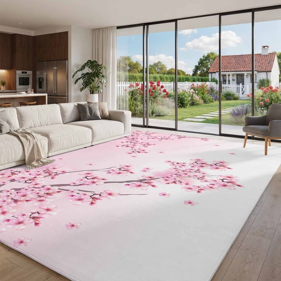 Area Rug 5x8ft, Cherry Blossom Non Slip Area Rugs for Bedroom, Gradient ...