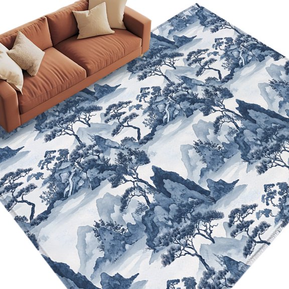 Area Rug 5x8ft, Chinese Style Plant Garden Landscape Washable Rugs for Living Room Bedroom, Chinoiserie Retro Style Soft Non-slip Area Rugs Rectangle Floor Carpet for Dining Room