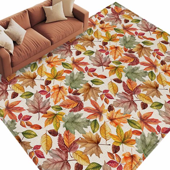 Area Rug 5x8ft, Fall Thanksgiving Fall Leaves Washable Rugs for Living Room Bedroom, Pastoral Gradient Leaves Soft Non-slip Area Rugs Rectangle Floor Carpet for Dining Room
