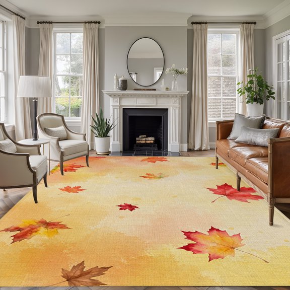 Area Rug 5x8ft, Fall Thanksgiving Maple Leaves Washable Rugs for Living Room Bedroom, Autumn Pastoral Leaf Soft Non-slip Area Rugs Rectangle Floor Carpet for Dining Room