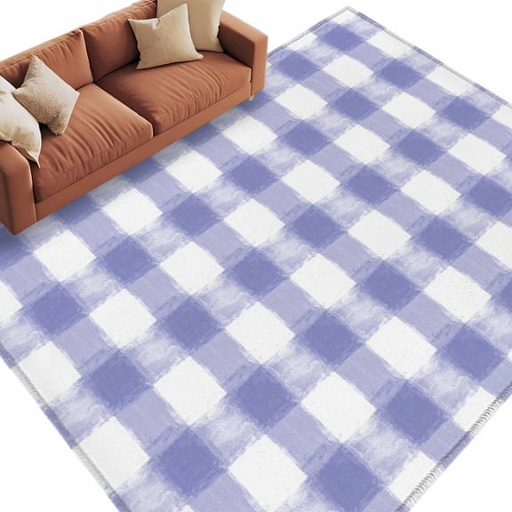 Area Rug 5x8ft, Farmhouse Pastoral Lavender Lattice Washable Rugs for Living Room Bedroom, Purple Buffalo Checkered Soft Non-slip Area Rugs Rectangle Floor Carpet for Dining Room