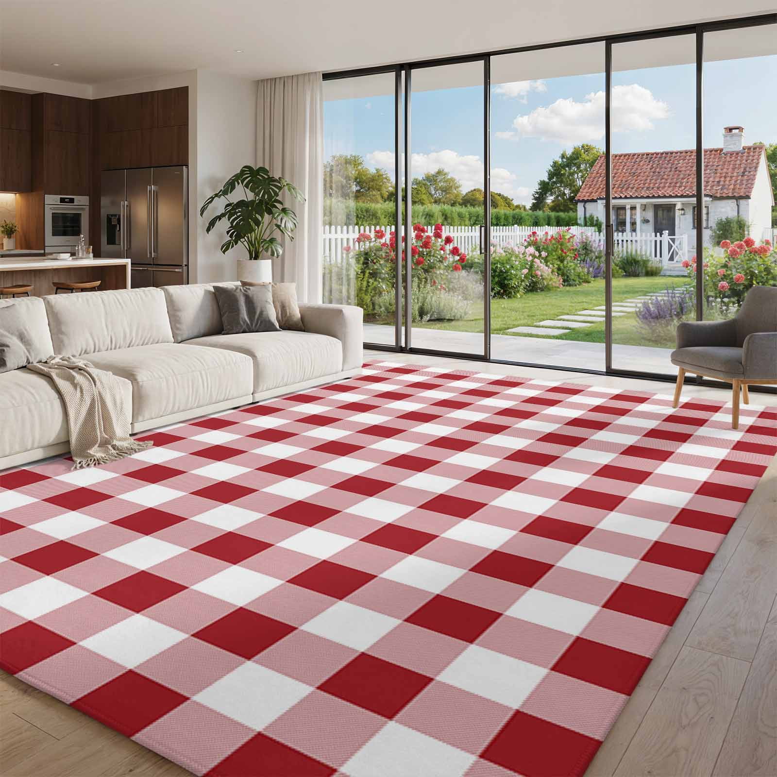 18025 Area Rug 5x8ft, Farmhouse Red Plaid Non Slip Area Rugs for Bedroom ...