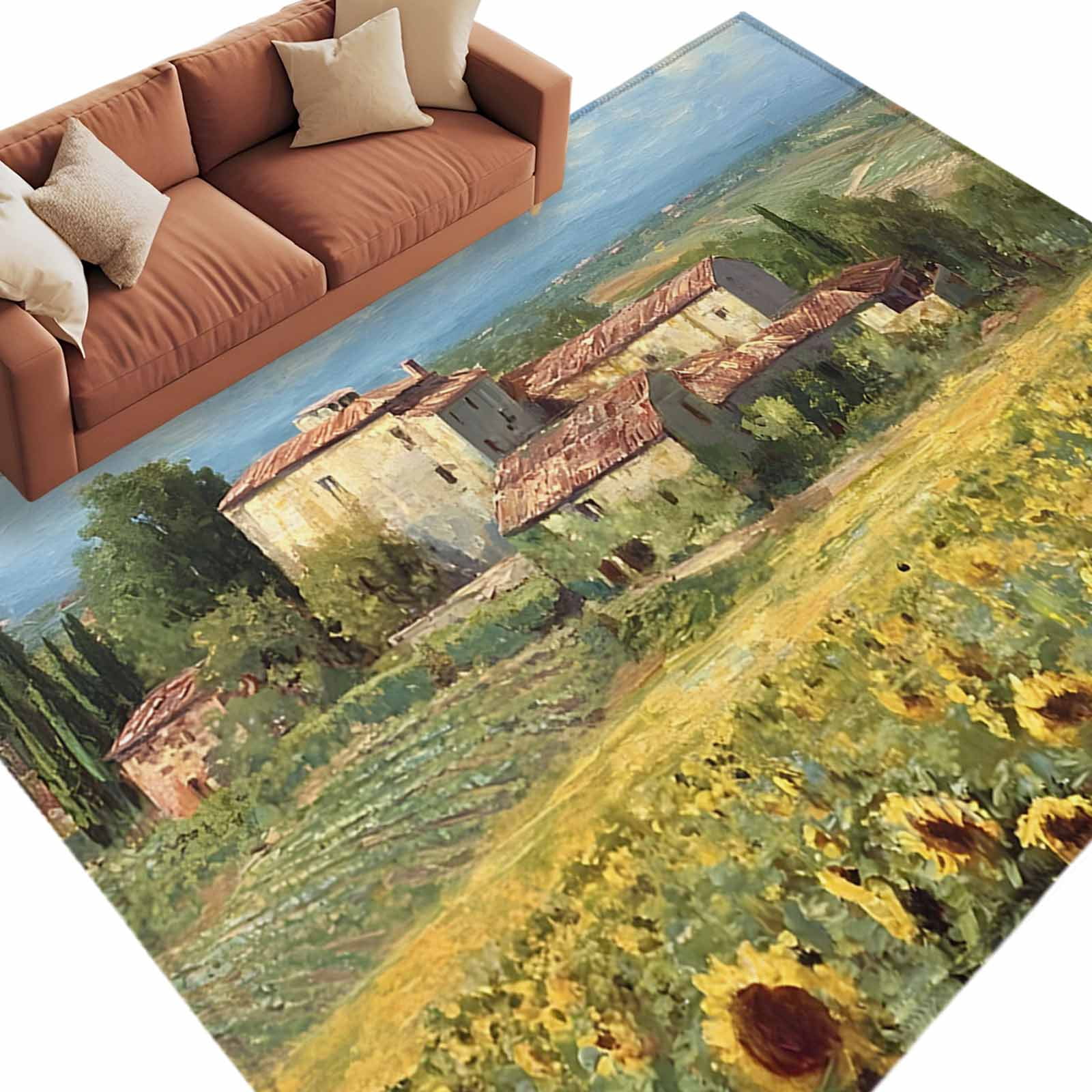 Area Rug 5x8ft, Farmhouse Sunflower Field Washable Rugs for Living Room ...