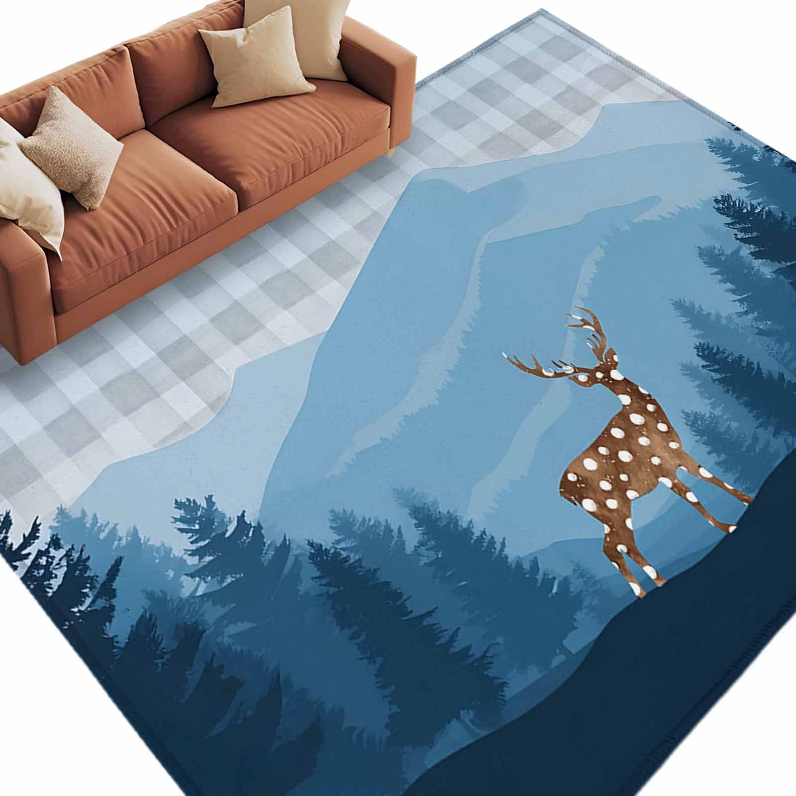 Area Rug 5x8ft, Forest Polka Dot Deer Tree Washable Rugs for Living ...