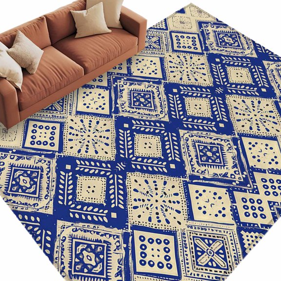 Area Rug 5x8ft, Geometric Ethnic Rhombus Lattice Polka Dots Washable Rugs for Living Room Bedroom, Tribal Folk Pattern Soft Non-slip Area Rugs Rectangle Floor Carpet for Dining Room