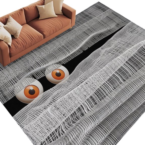 Area Rug 5x8ft, Halloween Abstract Scary Eyes Washable Rugs for Living Room Bedroom, Bandage Black White Soft Non-slip Area Rugs Rectangle Floor Carpet for Dining Room