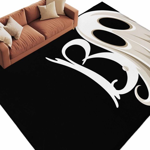 Area Rug 5x8ft, Halloween Scary Ghost Washable Rugs for Living Room Bedroom, Black White Soft Non-slip Area Rugs Rectangle Floor Carpet for Dining Room