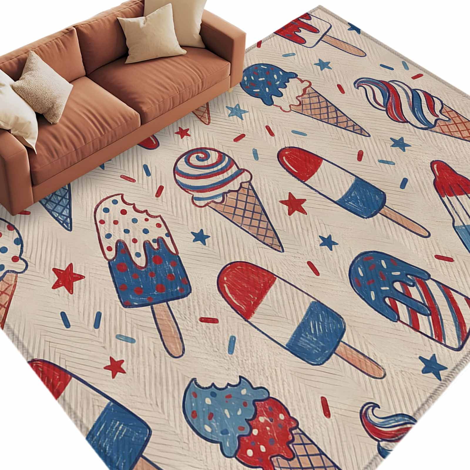 Area Rug 5x8ft, Independence Day Ice Cream Washable Rugs for Living ...