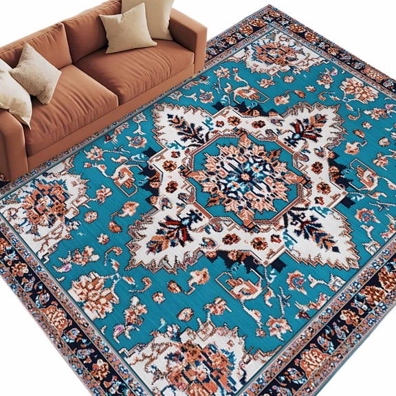 Area Rug 5x8ft, Mid Century Abstract Boho Pattern Washable Rugs for Living Room Bedroom, Terracotta Aesthetic Soft Non-slip Area Rugs Rectangle Floor Carpet for Dining Room