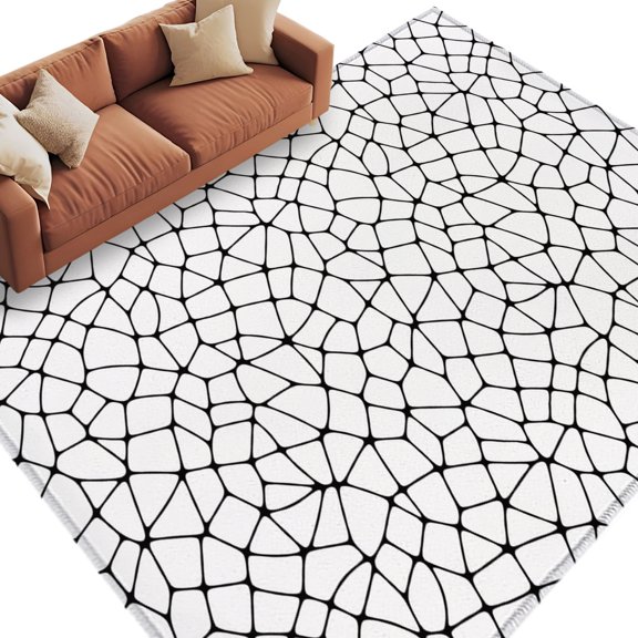 Area Rug 5x8ft, Modern Abstract Black Stripe White Washable Rugs for Living Room Bedroom, Minimalist Webbed Lines Soft Non-slip Area Rugs Rectangle Floor Carpet for Dining Room