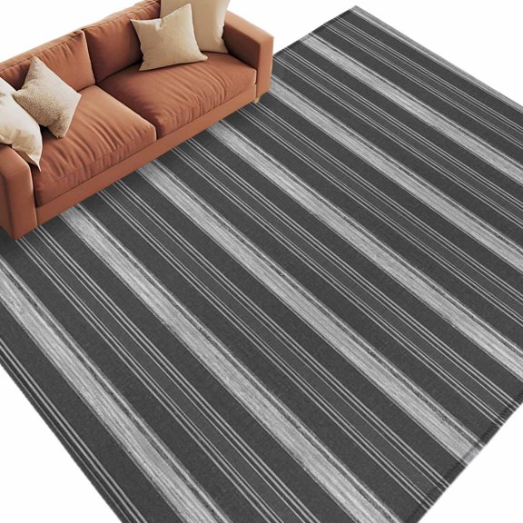Area Rug 5x8ft, Modern Black Gray Stripe Washable Rugs for Living Room Bedroom, Abstract Minimalist Ombre Line Soft Non-slip Area Rugs Rectangle Floor Carpet for Dining Room