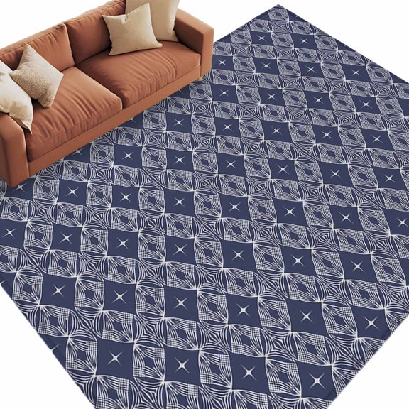 Area Rug 5x8ft, Modern Geometric Rhombus Pattern Washable Rugs for Living Room Bedroom, Abstract Navy Blue Soft Non-slip Area Rugs Rectangle Floor Carpet for Dining Room