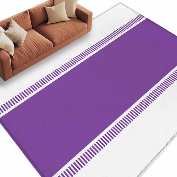 Area Rug 5x8ft, Modern Geometric Stripe Texture Washable Rugs for Living Room Bedroom, Minimalist Purple Line on White Soft Non-slip Area Rugs Rectangle Floor Carpet for Dining Room