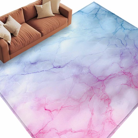 Area Rug 5x8ft, Natural Marble Agate Stone Texture Washable Rugs for Living Room Bedroom, Pink Blue Gradient Soft Non-slip Area Rugs Rectangle Floor Carpet for Dining Room