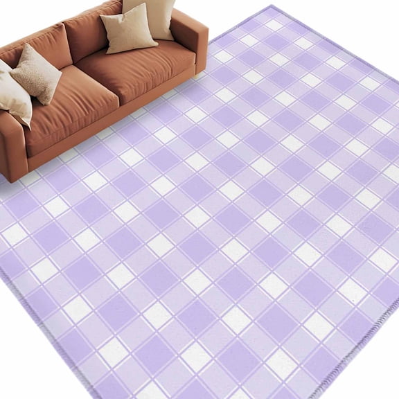 Area Rug 5x8ft, Pastoral Purple Checkered Washable Rugs for Living Room Bedroom, Modern Minimalist Buffalo Plaid Soft Non-slip Area Rugs Rectangle Floor Carpet for Dining Room