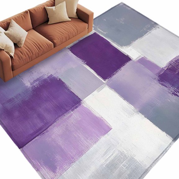 Area Rug 5x8ft, Purple Gradient Color Block Washable Rugs for Living Room Bedroom, Watercolor Oil Painting Style Soft Non-slip Area Rugs Rectangle Floor Carpet for Dining Room