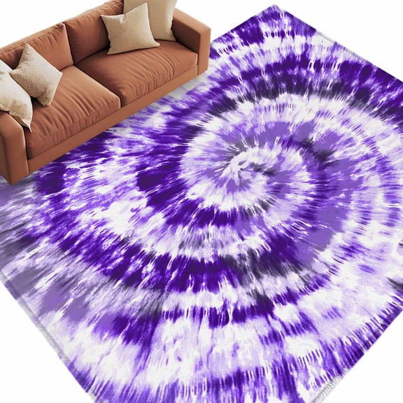 Area Rug 5x8ft, Purple White Spiral Tie Dye Art Washable Rugs for Living Room Bedroom, Ethnic Hippie Pattern Soft Non-slip Area Rugs Rectangle Floor Carpet for Dining Room