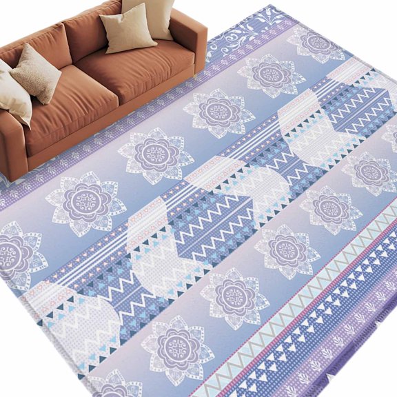 Area Rug 5x8ft, Retro Bohemian Flower Pattern Washable Rugs for Living Room Bedroom, Purple Boho Geometric Theme Soft Non-slip Area Rugs Rectangle Floor Carpet for Dining Room