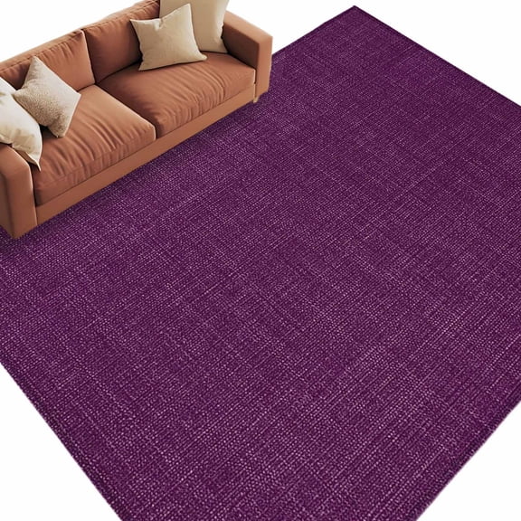 Area Rug 5x8ft, Retro Dark Purple Linen Bottom Washable Rugs for Living Room Bedroom, Farmhouse Flax Texture Soft Non-slip Area Rugs Rectangle Floor Carpet for Dining Room