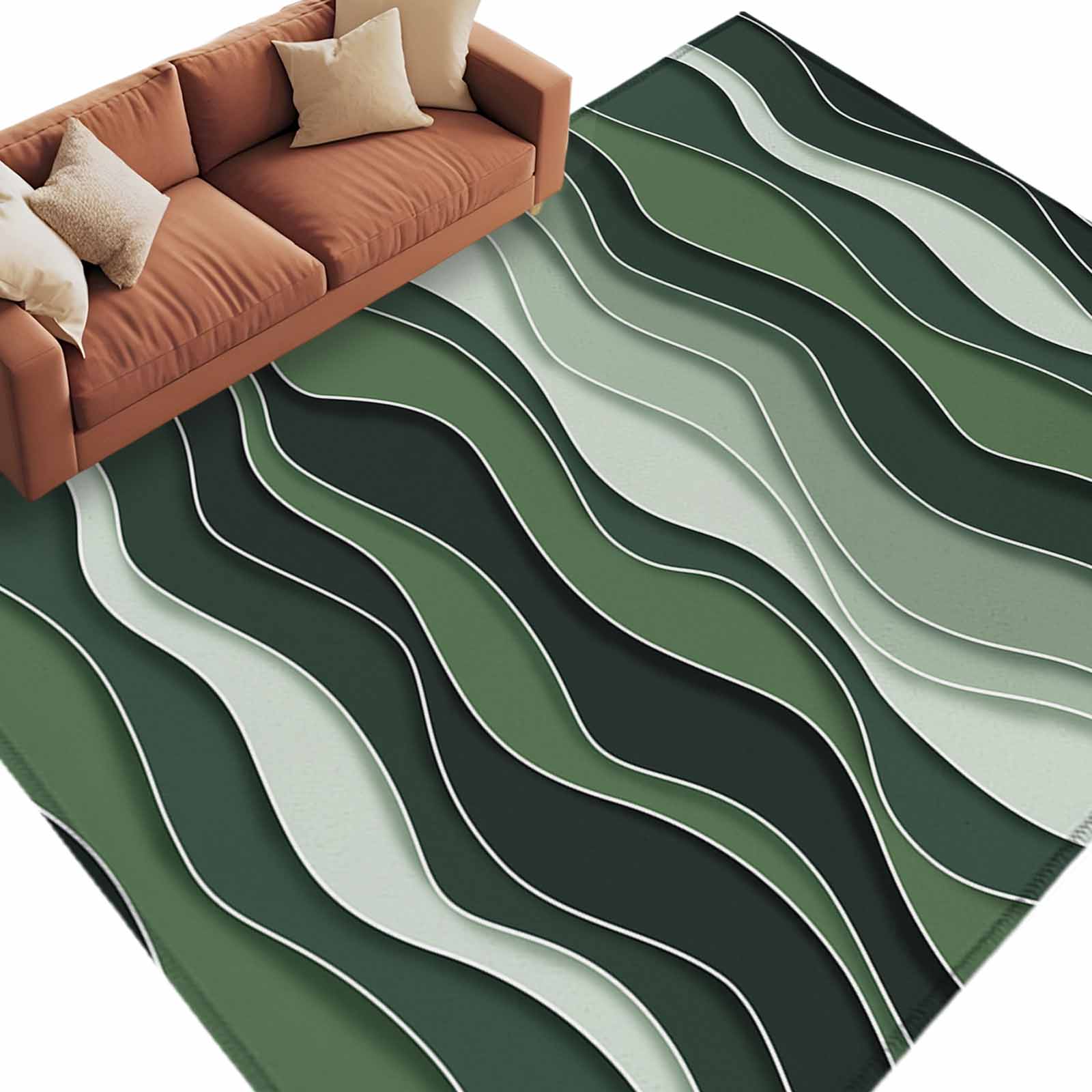 Gradient Area Rug Area Rug 5x8ft, Sage Green Gradient Waves Washable Rugs for Living Room ...