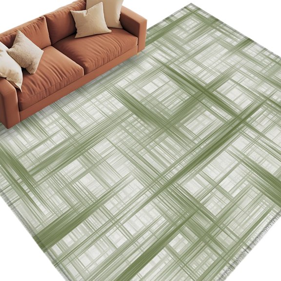 Area Rug 5x8ft, Sage Green Lines Abstract Geometric Washable Rugs for Living Room Bedroom, Natural Plant Theme Soft Non-slip Area Rugs Rectangle Floor Carpet for Dining Room