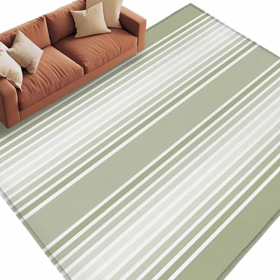 Area Rug 5x8ft, Sage Horizontal Stripes Washable Rugs for Living Room Bedroom, Watercolor Olive Lines Soft Non-slip Area Rugs Rectangle Floor Carpet for Dining Room