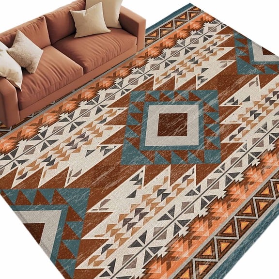 Area Rug 5x8ft, Southwestern Ethnic Geometric Art Washable Rugs for Living Room Bedroom, Rustic Tribal Native Arrows Soft Non-slip Area Rugs Rectangle Floor Carpet for Dining Room