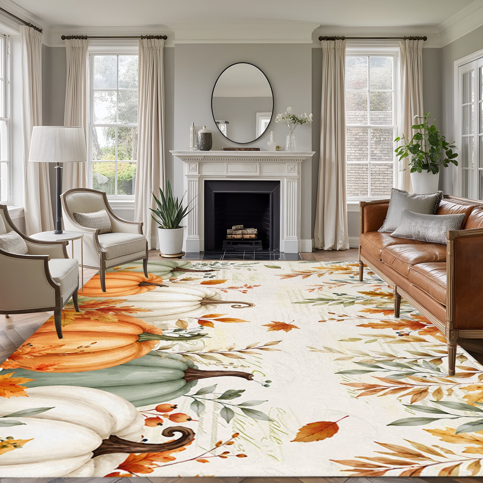 Area Rug 5x8ft, Thanksgiving Pumpkin Maple Leaves Washable Rugs for ...