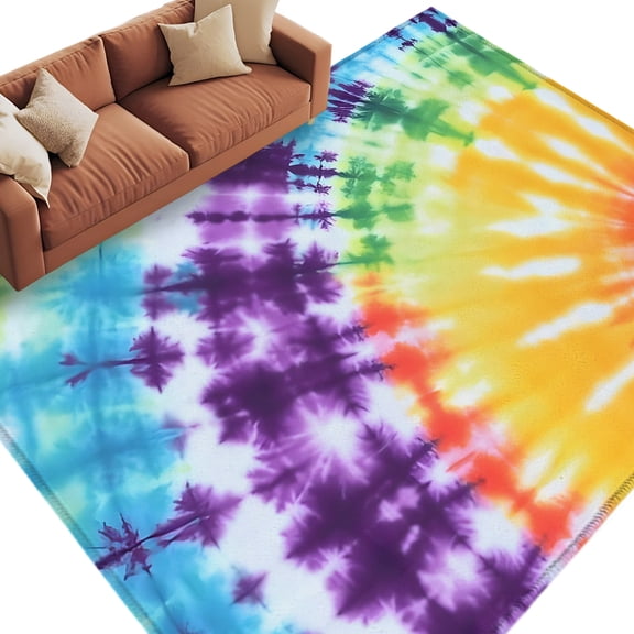 Area Rug 5x8ft, Tie-Dye Colorful Rainbow Washable Rugs for Living Room Bedroom, Abstract Lines Soft Non-slip Area Rugs Rectangle Floor Carpet for Dining Room