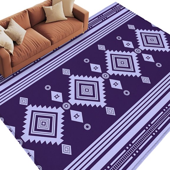 Area Rug 5x8ft, Tribal Geometric Purple Stripes Washable Rugs for Living Room Bedroom, Retro Boho Striped Soft Non-slip Area Rugs Rectangle Floor Carpet for Dining Room