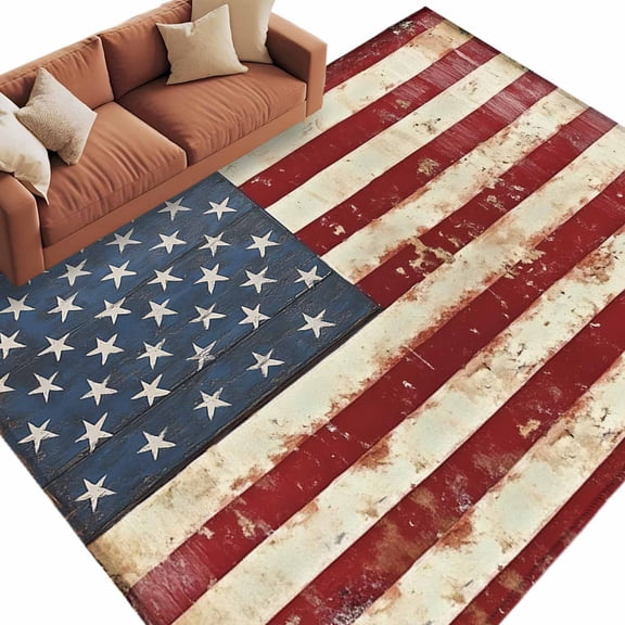 Area Rug 5x8ft, Vintage American Flag Mottled Washable Rugs for Living Room Bedroom, Independence Day Soft Non-slip Area Rugs Rectangle Floor Carpet for Dining Room