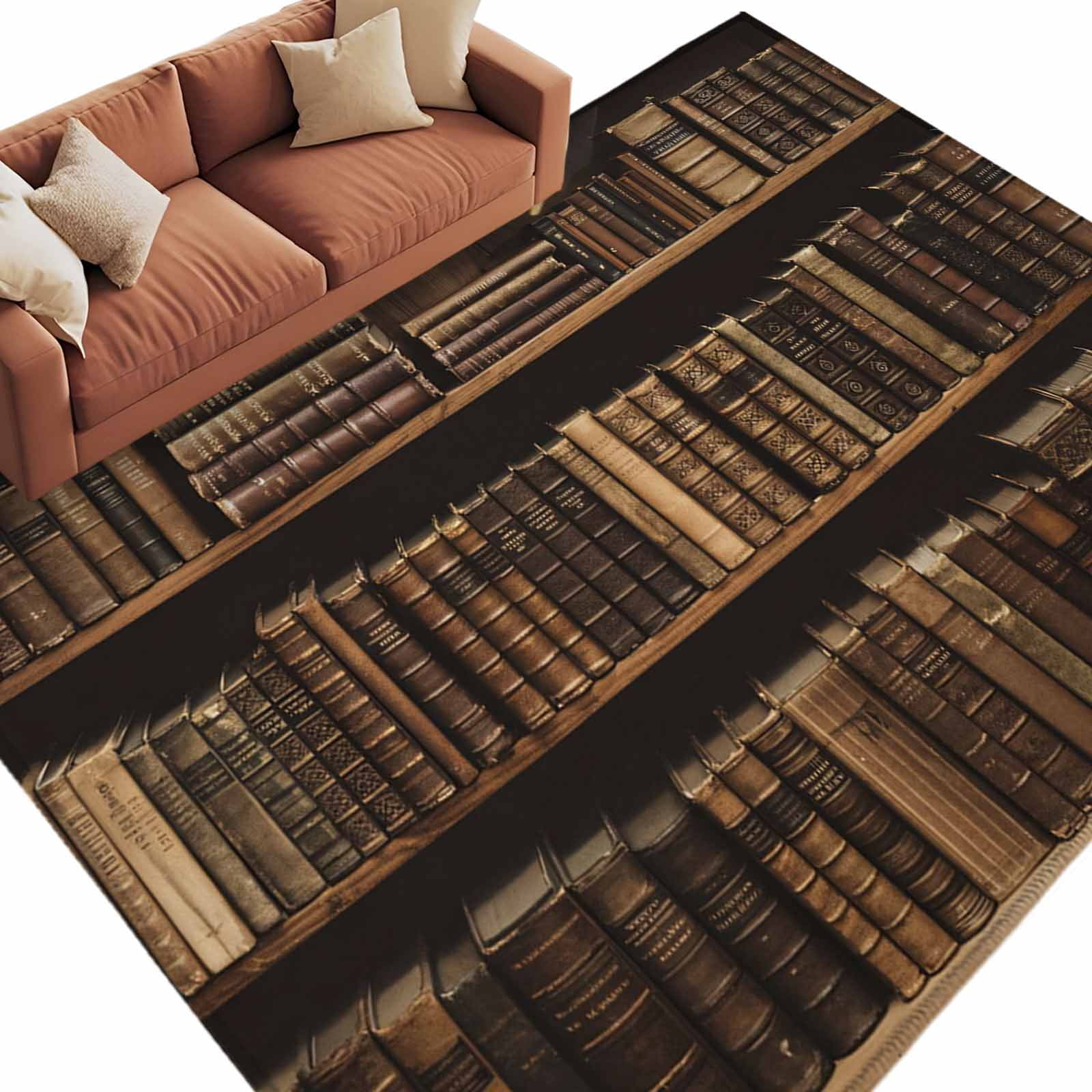 Libary Rugs Area Rug 5x8ft, Vintage Bookshelf Washable Rugs for Living Room Bedroom ...