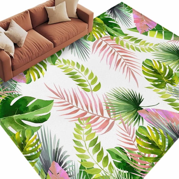 Area Rug 5x8ft, Watercolor Monstera Palm Leaves Washable Rugs for ...