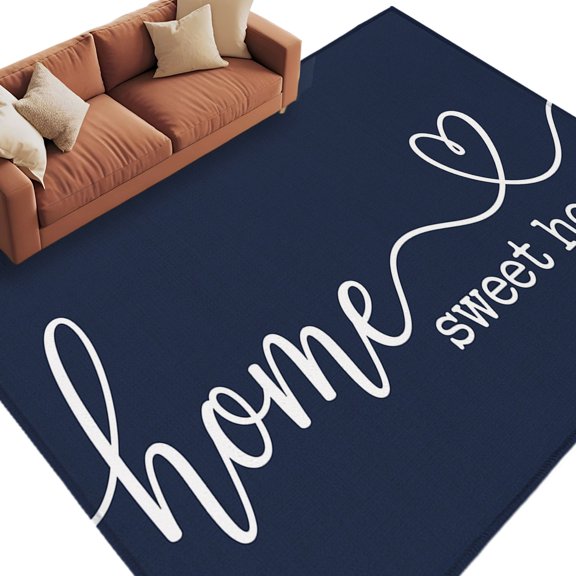 Area Rug 5x8ft, White Sweet Home Quote Heart Washable Rugs for Living Room Bedroom, Rustic Letter on Navy Blue Soft Non-slip Area Rugs Rectangle Floor Carpet for Dining Room