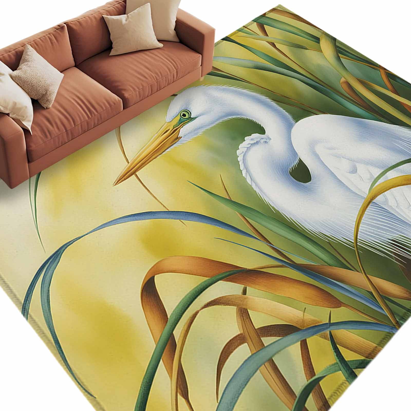 Area Rug 5x8ft, Wild Egret Bird Wetland Landscape Washable Rugs for ...