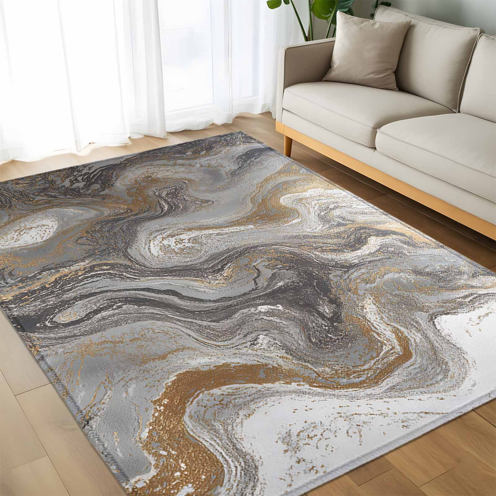 Area Rug 60×96in, Abstract Black Grey Marble Texture Floor Carpet ...