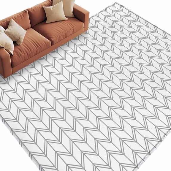 Area Rug 60×96in, Abstract Herringbone Pattern Floor Carpet Living Room Rug, Modern Gray White Zigzag Non-Slip Welcome Mat Indoor Rugs for Bedroom Dining Room