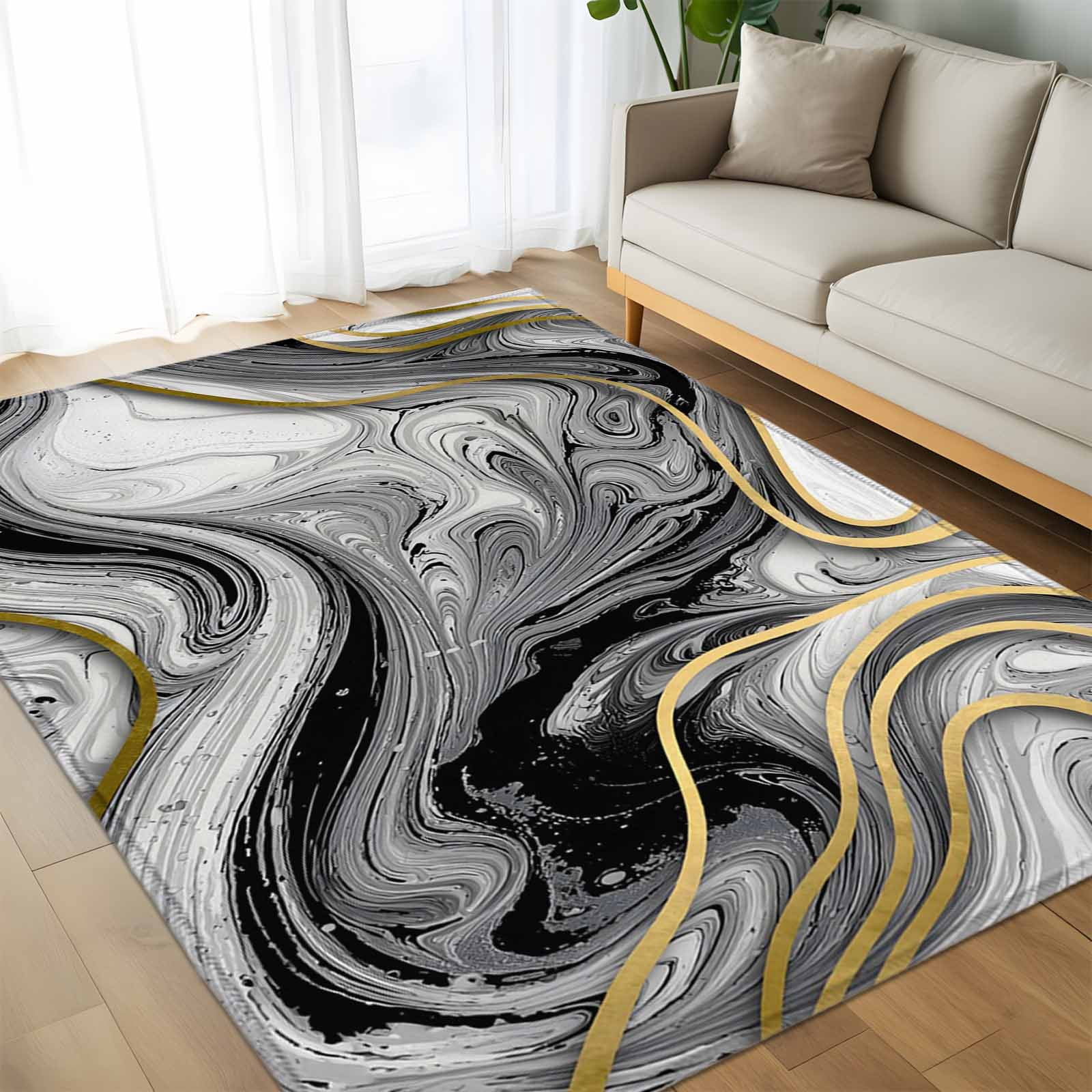Area Rug 60×96in, Abstract Marble Texture Floor Carpet Living Room Rug ...