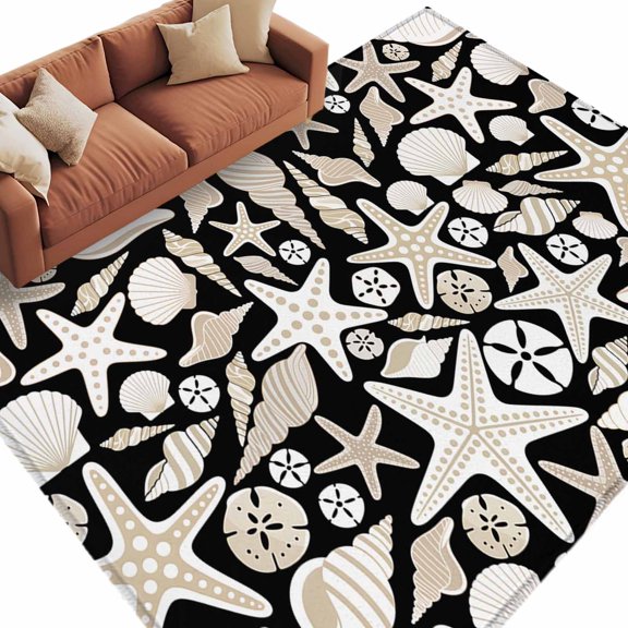 Area Rug 60×96in, Abstract Marine Life Starfish Floor Carpet Living Room Rug, Summer Conch Beach Non-Slip Welcome Mat Indoor Rugs for Bedroom Dining Room