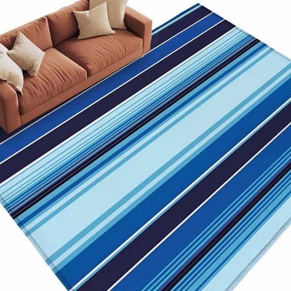 Area Rug 60×96in, Abstract Modern Blue Stripes Floor Carpet Living Room Rug, Mexican Geometric Lines Non-Slip Welcome Mat Indoor Rugs for Bedroom Dining Room