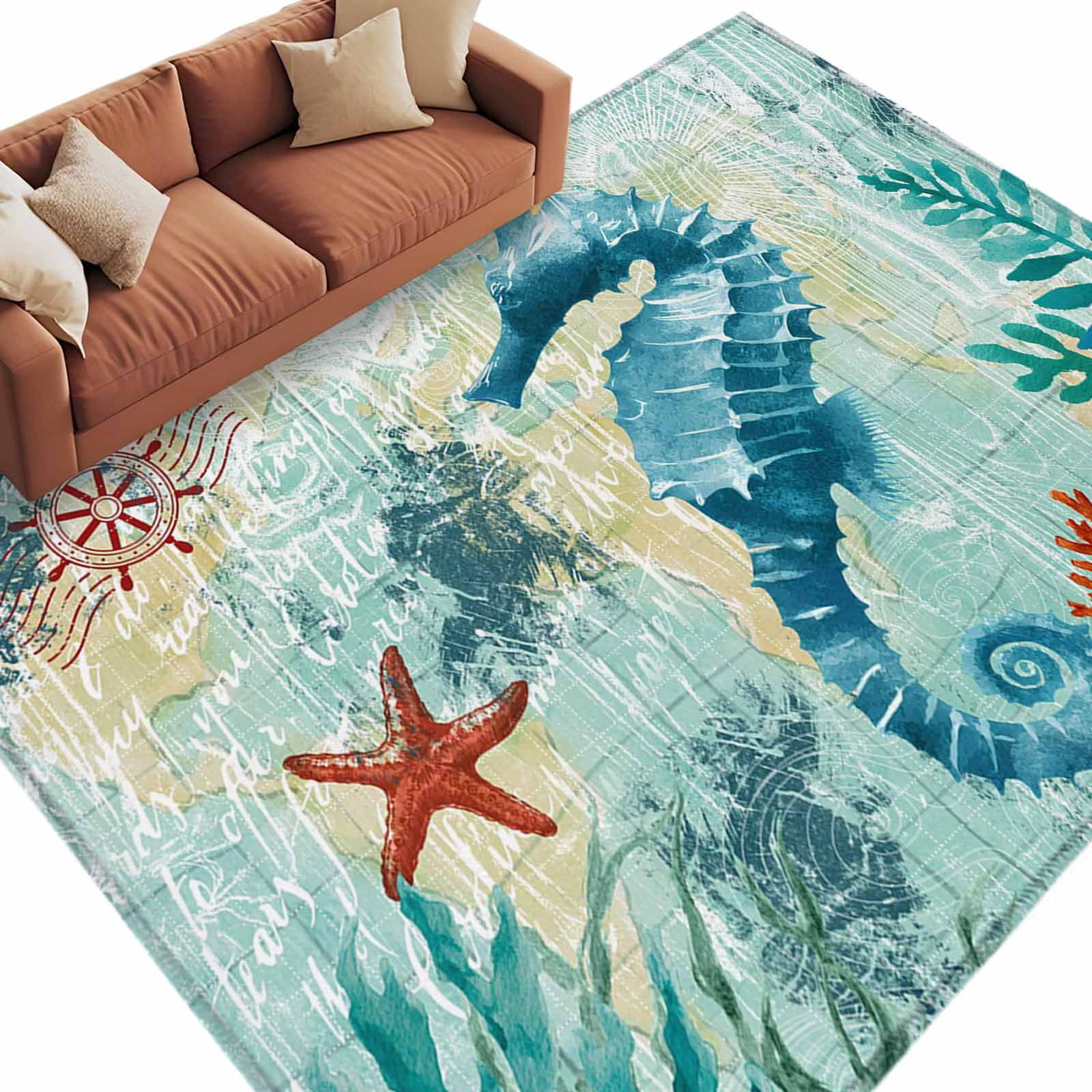 Area Rug 60×96in, Abstract Ocean Starfish Floor Carpet Living Room Rug ...