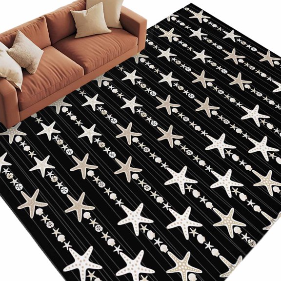 Area Rug 60×96in, Abstract Star Line Floor Carpet Living Room Rug, Pentagram on Black Background Non-Slip Welcome Mat Indoor Rugs for Bedroom Dining Room