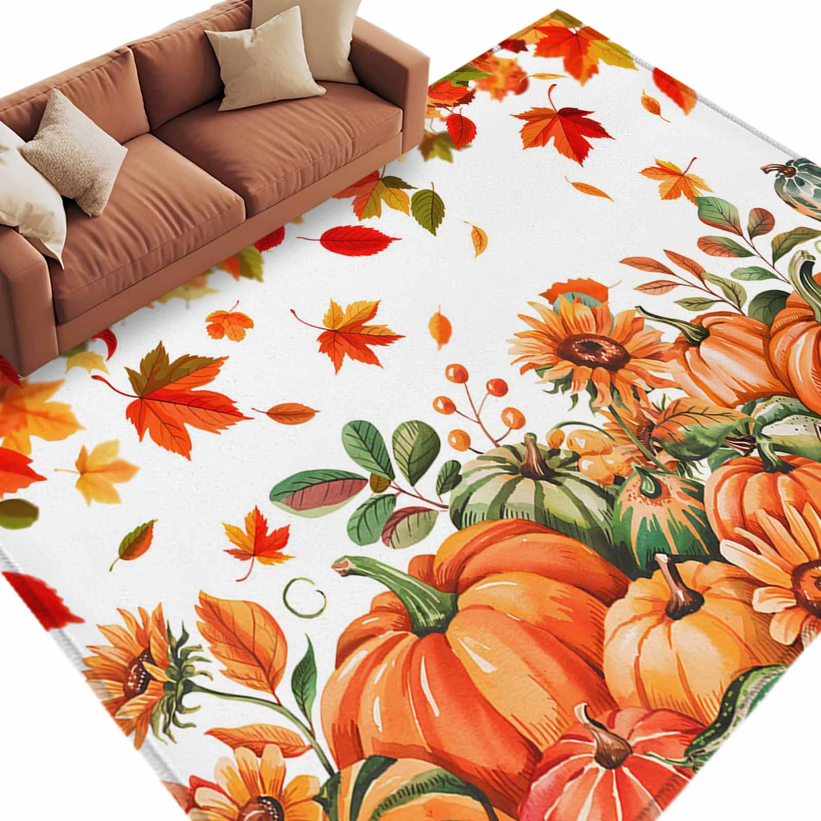 Area Rug 60×96in, Autumn Thanksgiving Pumpkin Watercolor Floor Carpet ...