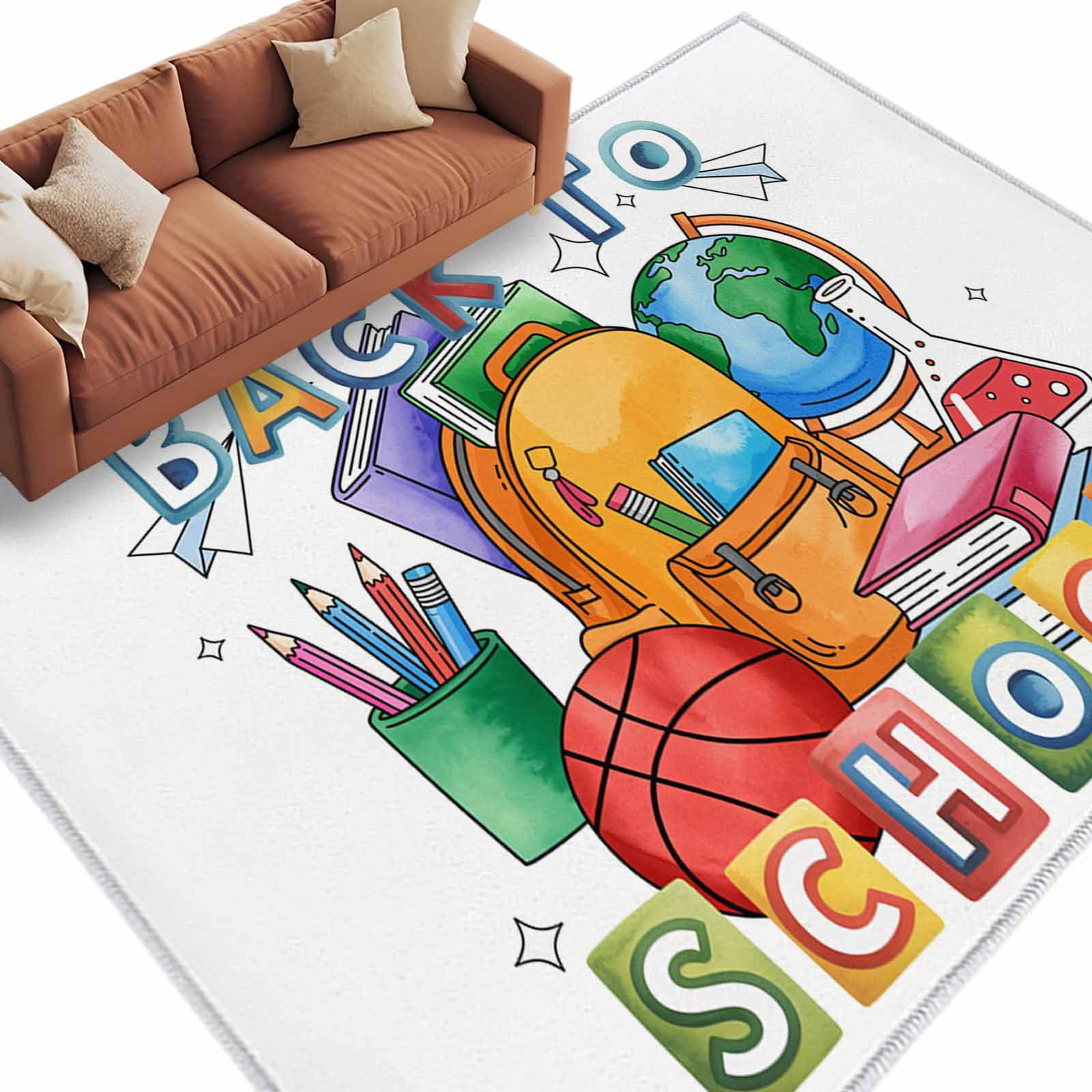 Area Rug 60×96in, Back To School Words Floor Carpet Living Room Rug ...
