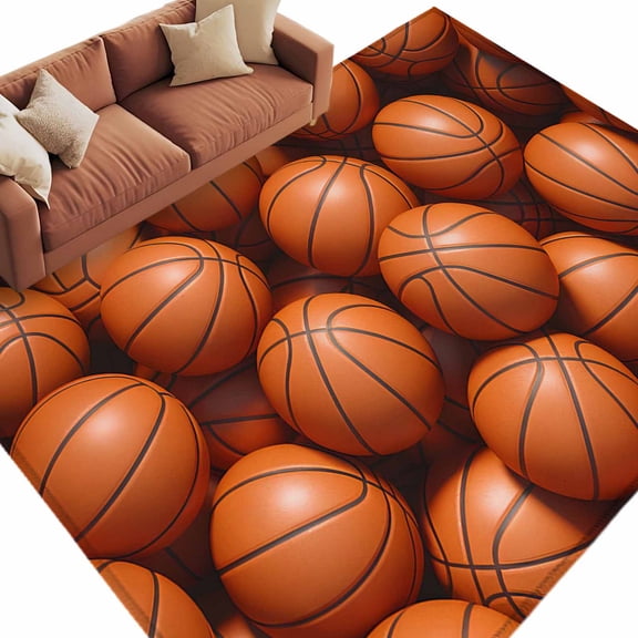 Area Rug 60×96in, Basketball Balls Pattern Floor Carpet Living Room Rug, Outdoor Sports Non-Slip Welcome Mat Indoor Rugs for Bedroom Dining Room