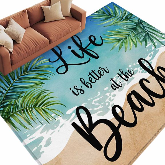 Area Rug 60×96in, Better Beach Life Floor Carpet Living Room Rug, Tropical Summer Coastal Non-Slip Welcome Mat Indoor Rugs for Bedroom Dining Room