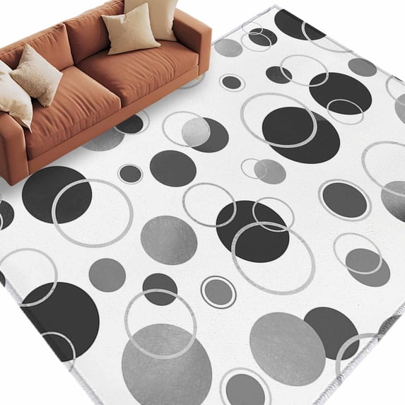 Area Rug 60×96in, Black Gray Circles Floor Carpet Living Room Rug, Abstract Geometric Rounds Art Non-Slip Welcome Mat Indoor Rugs for Bedroom Dining Room