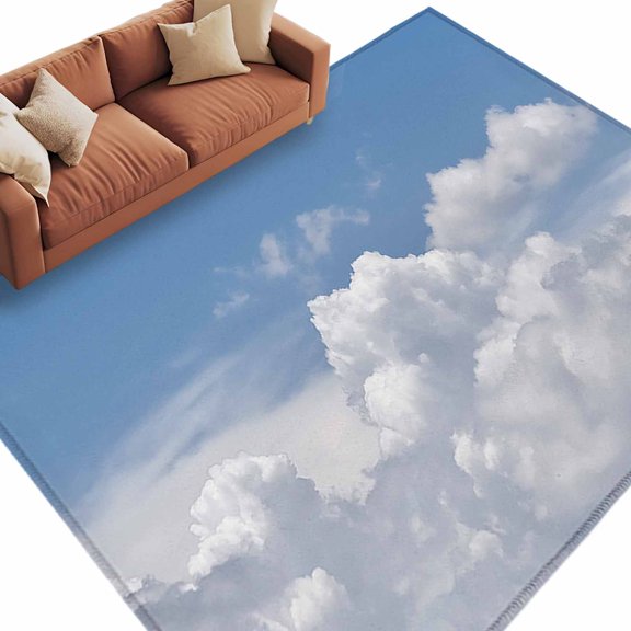 Area Rug 60×96in, Blue Sky White Clouds Floor Carpet Living Room Rug, Sunny Gradient Back Non-Slip Welcome Mat Indoor Rugs for Bedroom Dining Room